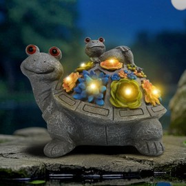 ZESION Outdoor Solar Snail and Turtle Brothers Statue Decorative Lawn Statue with Succulents and 8 LED Lights for Garden, Outdoor Patio and Terrace, Birthday Gift for Women, Unique