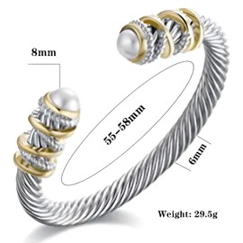EGO VINA Multi Twisted Cable Wire Cross Bracelet For Women Men Classic Stainless Steel Fashion Stackable OPen Bangle Open Cuff Bangles Vintage Jewelry (Shell Pearl)