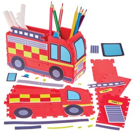 Baker Ross FN060 3D Fire Engine Pen Pot Kits - Pack of 2, Fun Craft Kits for Kids