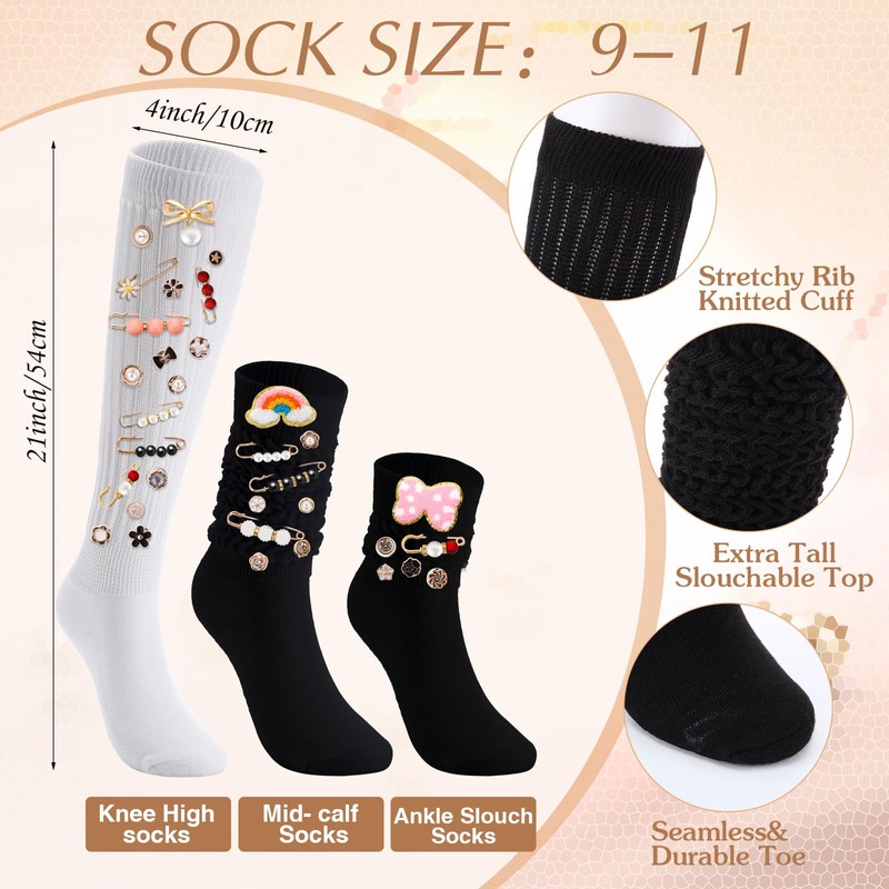 Shyyween 47 Pcs DIY Charms with Socks 45 Slouchy Sock
