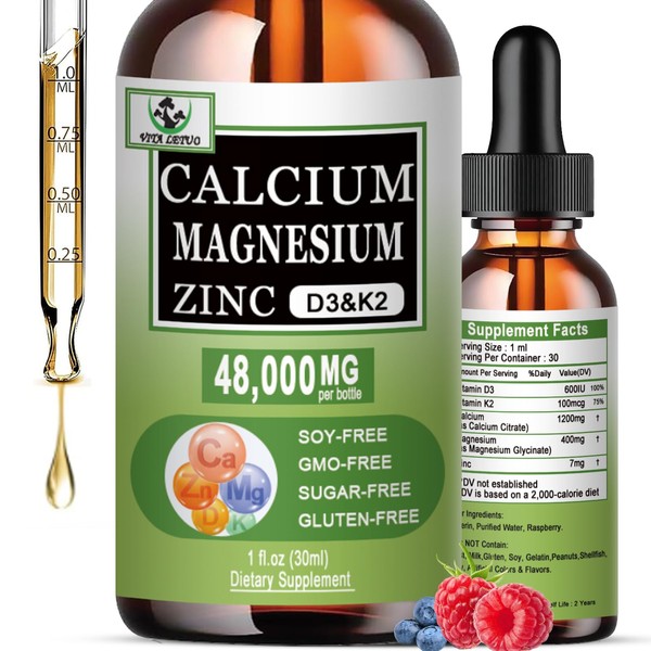 Calcium Magnesium Zinc Drops, 1200mg Calcium with Vitamin D3 K2
