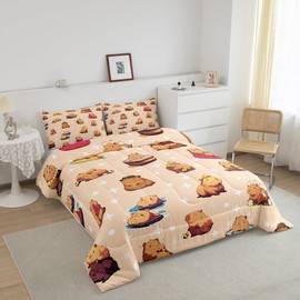 Erosebridal Kids Capybara Bedding Set Twin,Cute Rodent Animals Comforter Set for Boys Girls,Funny Brown Capybara Comforter Kawaii Pet Capybara Quilt,White Stars Print Bed Sets with 1 Pillowcase