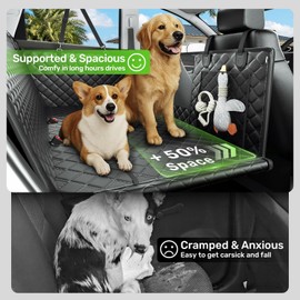 Zanch Heavy-Duty Dog Car Seat Cover, Flat Solid Back Seat Extender for Multi Large Dogs, Hard-Base Supports 450 lb, Waterproof Scrachproof Hammock Protector, Standard for Cars, SUV, Trucks, Green