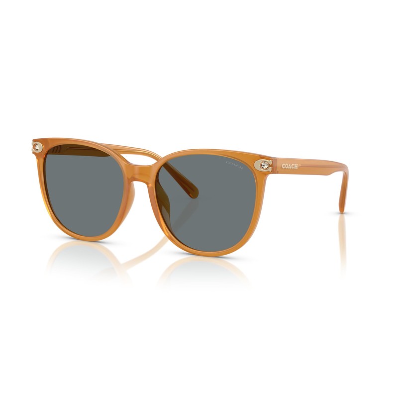 COACH Women's HC8414BD Round Sunglasses, Milky Amber/Grey Solid, 57 mm