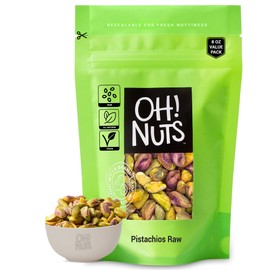 Pistachios No Shell | Raw - 100% Natural | 8 oz | Raw Whole California Pistachios | Packed in New York Zip-Seal Bag for Exceptional Freshness by Oh Nuts