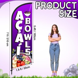 Remagr Acai Bowls Feather Flag 7 ft Advertising Swooper Flag Banner Signs with Pole and Ground Stake for Store Business Outside