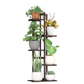 BMOSU Bamboo Plant Stand for Indoor Outdoor Plants Corner Tall Plant Shelf 6 Potted Holder Shelf Plant Rack Holder Display Rack(Brown)