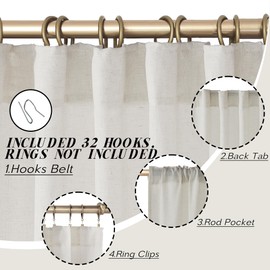 PANELSBURG Linen Curtains 63 Inch Length 2 Panel Set,Back Tab Hooks Belt Light Filtering Lightweight Cat Proof Cream Semi Sheer Curtains 63 Inches Long for Bedroom Living Room,Ivory,64 Inch Curtains