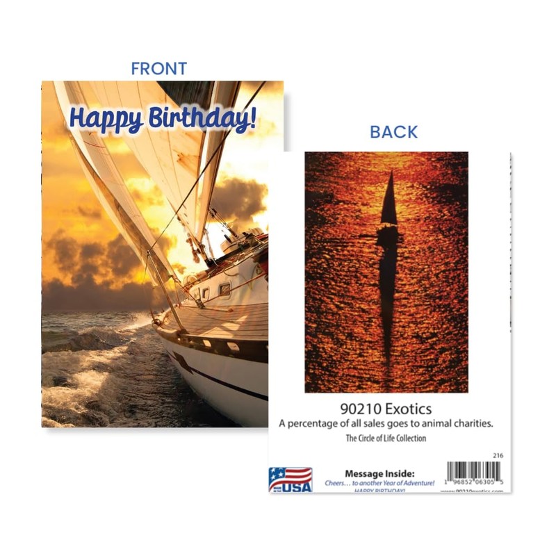 Happy Birthday Sailboat Greeting Card – with sailboat & sunset
