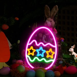 Threan Easter Egg Neon Signs Easter Decorations Light up LED Neon Sign Light USB Wall Bar Living Room Decor for Spring Decor Party Home Bedroom Table Gifts, 11.02 x 8.66 Inch