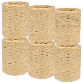 LDHHYH 6 Pack 200M Raffia Ribbon, Paper Ribbon Natural Raffia Yarn Packing Paper Twine for Craft DIY Decoration, Crochet Crafting, Gift Wrapping, etc.