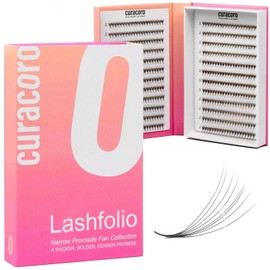 CURACORO Curacoro LashFolio Narrow Promade Fans, Handmade Volume Eyelashes, 5D~10D, C CC D Curl, Thickness 0.03~0.07mm, 8-15mm Length, Professional Long-Lasting Promade Lash Fans (6D-0.07 C, 8mm-11mm)