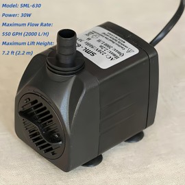 30W Submersible Water Pump, 550 GPH 7.2ft Lift Aquarium Fish Tank Fountain Water Pump, Ultra Quiet Fountain Pool Pond Pump with Suction Cups 3 Nozzles