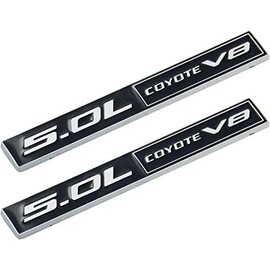 2pcs 5.0L Coyote V8 Emblems, 3D Trim Fender Hook Trunk Badge Decals Stickers Replacement for Ford Mustang & F150 (Chrome/Black)