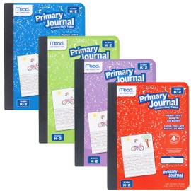 Mead Primary Journal, 4 Pack, Half Page Ruled, Grades K-2, 7-1/2" x 9-3/4", 100 Sheets per Journal, Assorted Colors (610051-ECM)