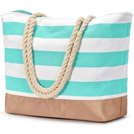oscaurt Beach Bag, Tote Bag with Zip, Large Shopper Bag, Waterproof Swimming Bag, Travel Bag, Women's Handbag, Shoulder Bag, Gifts for Women, Light Cyan