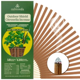Natural Citronella Incense Sticks Outdoor - (18 Sticks, 40 hrs Protection) for Safety on Patio, Camping etc | DEET Free, Powered with Indian Neem & Essential Oils