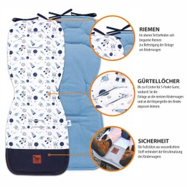 Pepi Double-Sided Pushchair Seat Cover 33 x 85 cm - Seat Cover Buggy 100% Cotton - Pram Insert 6 Holes for Seat Belts - Pram Seat Cover Magic Space with Velvet Jeans