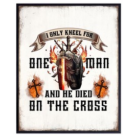 Christian Wall Art for Men - Masculine Wall Decor - Jesus Christ Home Decor - Catholic Christian Faith Room Decor - Religious Gifts for Him - Rustic Man Cave Decor - Macho Man spiritual Bible Quotes