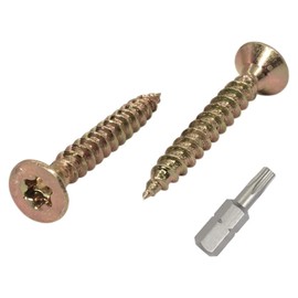 (Pack of 200 pcs) Universal Yellow Zinc Plated Steel 4.0 x 30 mm Wood Screws, Torx Head, Countersunk Head, Chipboard Screws (200, 4.0 x 30 mm)