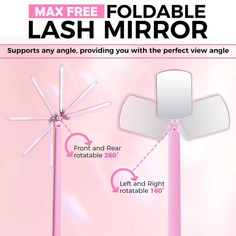 Miuffue Flexible Large Square Lash Mirror, 260°Rotation Folding Portable Eye