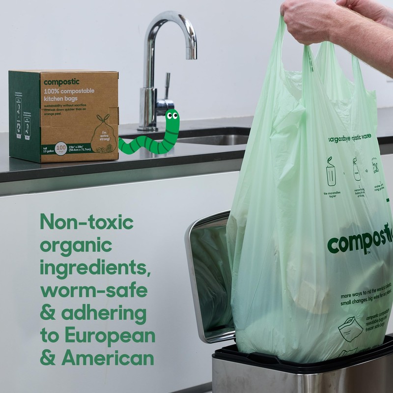 Compostic Home Compostable Trash Bags, 2.99 Gallon Small Kitchen Rubbish