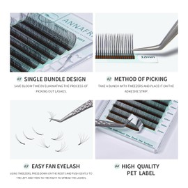ANNAFRIS Easy Fan Eyelash Extensions, 5D Eyelashes, 0.07 D, 9-13 mm Mix Eyelash Extension, Individual Eyelashes, Volume Ruso Lash (Flora-5D 0.07D 9-13 mm)