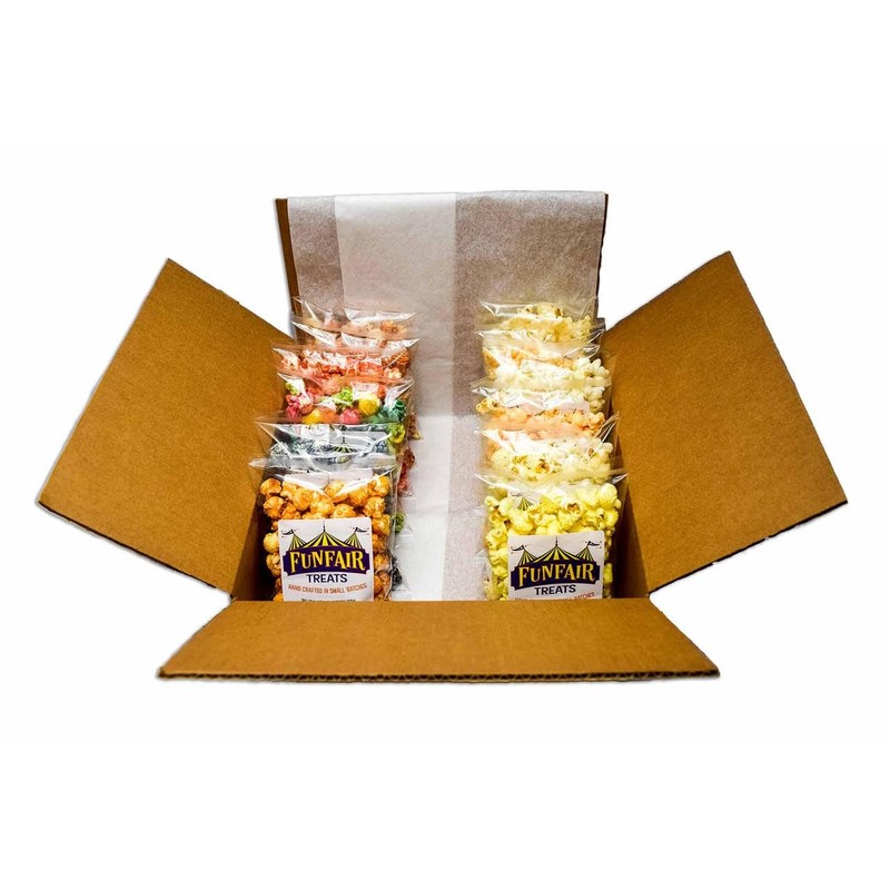 Gourmet Popcorn Sampler Box, 12 Sample size Bags, Gourmet Candied