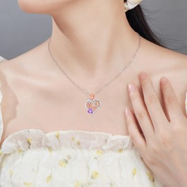 JoycuFF Birthday Gifts for Mom from Daughter Son, Christmas Mother's Day Jewelry for Her Romantic Present February Feb Birthstone Necklace for Mom Women, Unique Gift Rose Love Heart Pendant Necklace