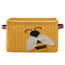 Storage Basket Animal Bee Honeycomb Beehive Geometric Pattern Storage Cube Box Durable Canvas Collapsible Toy Basket Organizer Bin with Handles for Shelf Closet Bedroom Home Office