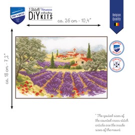 Vervaco Counted Cross Stitch Kit Complete Kit Lavender Landscape Embroidery Leisure Creative Home Decoration Gift DIY 10.24 x 7.15 Inches Counted Cross Stitch Embroidery