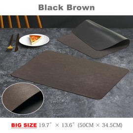 UnivoColors Washed Cowhide Pattern Faux Leather Big Size Placemats Set of 6, Waterproof Easy to Clean Anti-Slip PU Table Mats for Party Decoration19.7″×13.6″,Black Brown Retro Cowhide Pattern