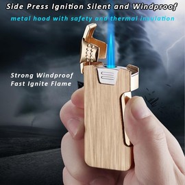 Lighters Mini Torch Lighter Flip Side Ignition Jet Flame Lighter Windproof Cigar Pipe Lighter (Gold)