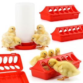 4PCS Chick Feeder and Waterer Kit,3×12-Hole Trough Feeders and 1 Low-Spill Chicks Waterer,Baby Chick Starter Kit for Small Poultry Chicks Ducks Quail Pigeons Birds