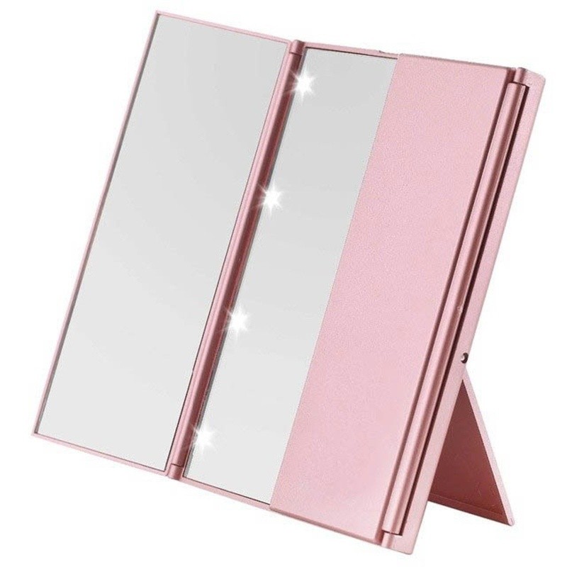LED Makeup Mirror for Beauty Routines – Three-Sided Folding Vanity