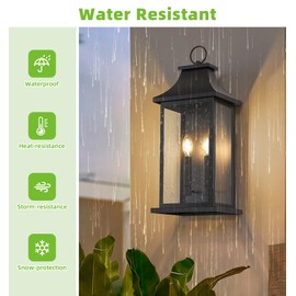 tewei 2-Pack Large Outdoor Wall Lights, 22'' Porch Light Outdoor Wall Sconce Lantern, Black Exterior Lighting Fixture Wall Mount, Outside Light for House Garage