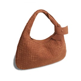 Women Shoulder Bag, Woven Tote Bag Large Handbag Vegan Suede Bag for Women, Slouchy Hobo Travel Work Daily Purse - Brown