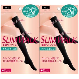 Compression Socks Slim Walk Natural Feel High Socks for Women Black M-L 2 Pack Compression Socks