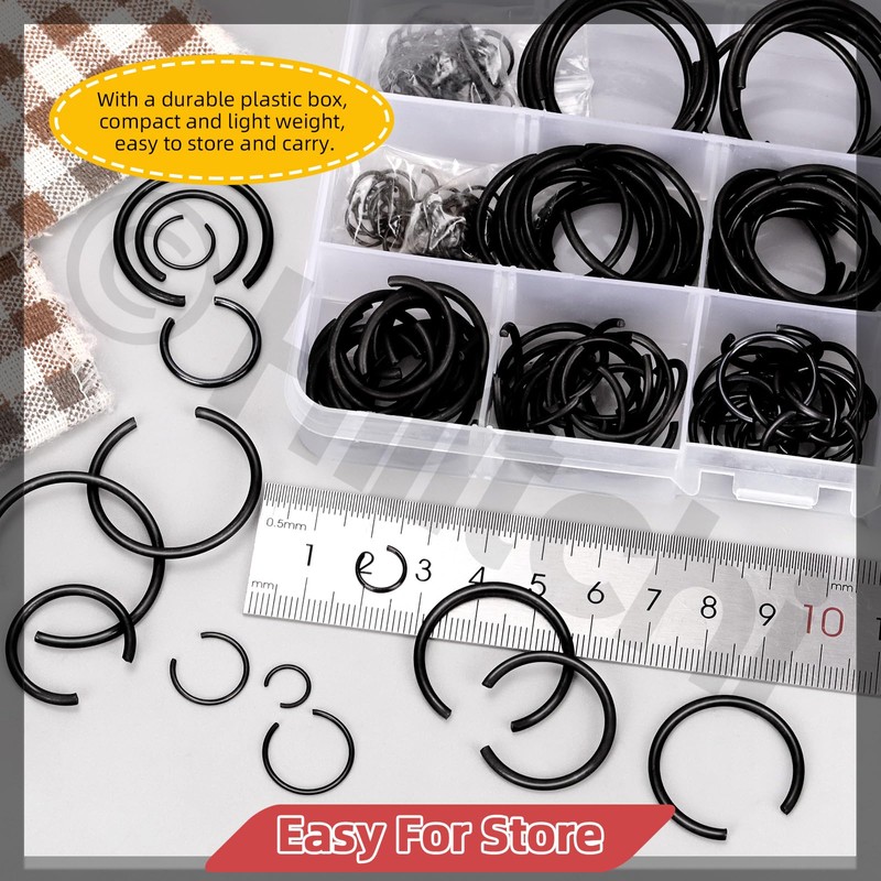 Hilitchi 322PCS 14 Sizes 65Mn Steel Round Wire Snap Rings