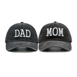 Qoyupuza Embroidered Mom and Dad Hats, Adjustable Cotton Couple Baseball Caps for Fathers Day, Mothers Day, New Parents Gifts Black