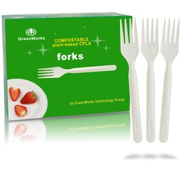 GreenWorks 200 Count Heavy-duty Compostable Forks, BPI Certified Large Disposable Cutlery Flatware Utensils Fork