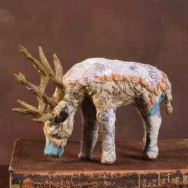 HomArt Petite Bavarian Forest Stag Grazing Figurine, 8-inch Height, Beige