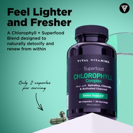 Vital Vitamins Chlorophyll Pills - Body Deodorizing Supplement - Made with Spirulina, Chlorella, Organic Parsley, Mint, & Activated Charcoal - Defeat Odor Naturally - for Women & Men - 60 Capsules