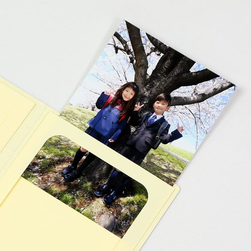 山田屋台紙店 写真台紙 ペーパーフォトフレーム ポケット台紙 『Photograph/カメラ』 Lサイズ 2面タテ (クリーム)