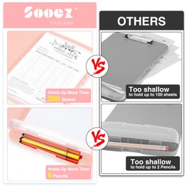 Sooez Glitter Clipboard with Storage, High Capacity Storage Clipboard with Pen Holder, Cute Clip Boards 8.5x11 with Low Profile Clip, Sparkle Plastic Clipboard Case Box for Women & Kids, Side Opening