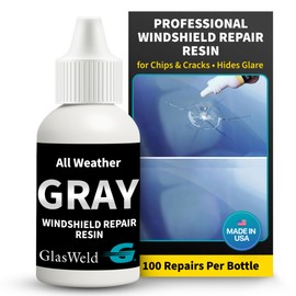 GlasWeld Windshield Repair Resin – Liquid Auto Windshield Chip Repair Kit for Glass Crack & Damage – Grey Tint for Reduced Visibility – All-Weather Liquid Resin with Zoom Injector & UV Curing Lights