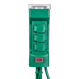 VOLT 120V Outdoor Power Stake with Timer, 6 Grounded Outlets & 6-Foot Extension Cord (Green) for Christmas Lights, Halloween Decorations, Bistro Lights or Garden Décor, ETL Listed