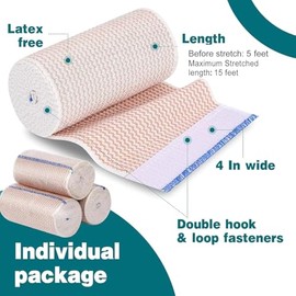 AZEN Premium Paquete de 10 Vendajes Elásticos de 4 Pulgadas, Vendaje de Compresión para Piernas, Vendajes de Linfedema para Piernas, Tobillo, Rodilla,