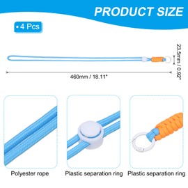 PATIKIL 4 Pcs Paracord Lanyard Necklace, Paracord Lanyard with Split Ring & Clip, Color Matching String for Outdoor Activities, Bag Pendant, Keys, Blue & White & Orange
