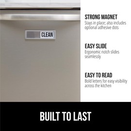 GORILLA GRIP Strong Dishwasher Magnet Clean Dirty Sign, Large Letters for Easy Read, Optional Adhesive Sticker for Non-Magnet Surfaces, Non-Scratch Sliding Dish Washer Magnets, Kitchen Decor, Silver